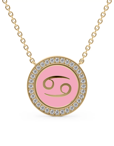 14k Yellow Gold Pink Cancer Disk Pendant