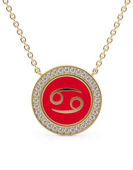 14k Yellow Gold Red Cancer Disk Pendant