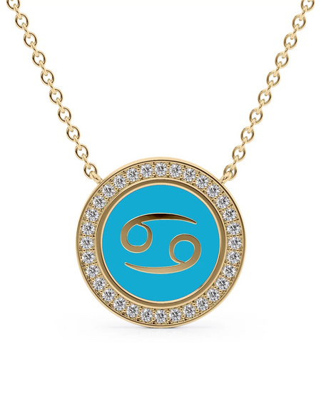 14k Yellow Gold Turquoise Cancer Disk Pendant