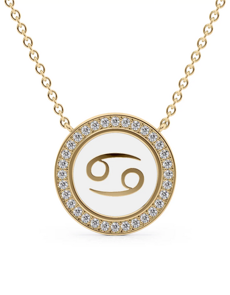 14k Yellow Gold White Cancer Disk Pendant