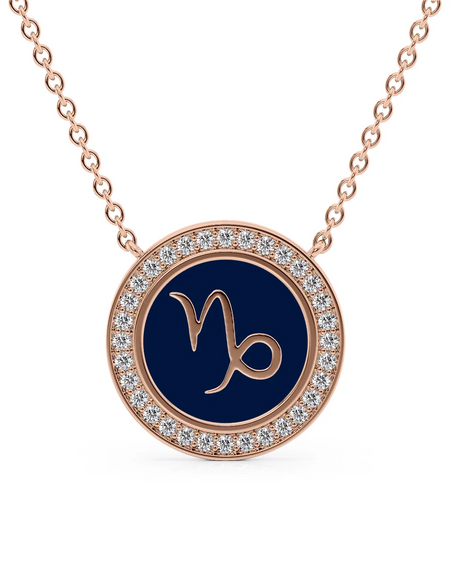 14k Rose Gold Blue Capricorn Disk Pendant
