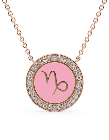 14k Rose Gold Pink Capricorn Disk Pendant