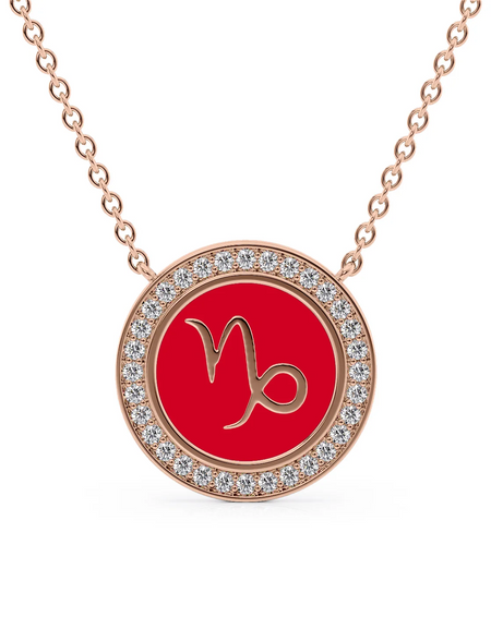 14k Rose Gold Red Capricorn Disk Pendant