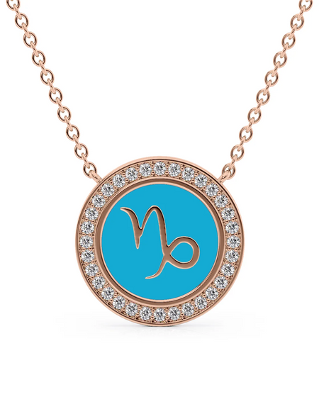 14k Rose Gold Turquoise Capricorn Disk Pendant