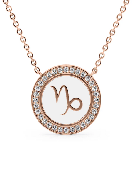 14k Rose Gold White Capricorn Disk Pendant