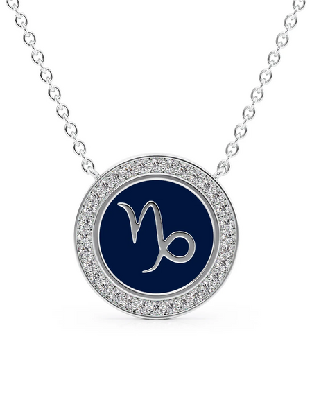 14k White Gold Blue Capricorn Disk Pendant