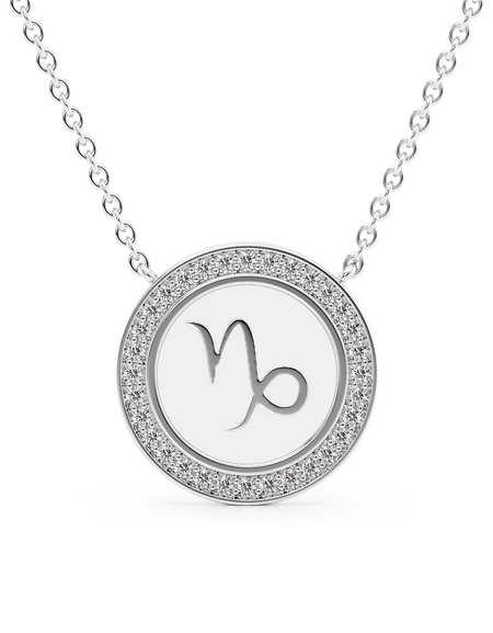 14k White Gold White Capricorn Disk Pendant