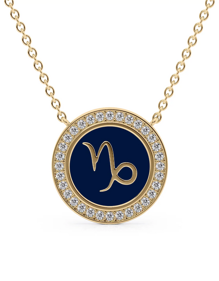 14k Yellow Gold Blue Capricorn Disk Pendant