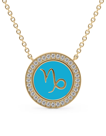 14k Yellow Gold Turquoise Capricorn Disk Pendant