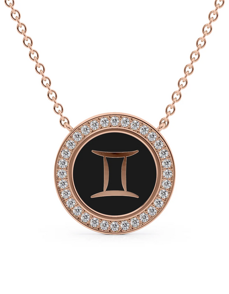 14k Rose Gold Black Gemini Disk Pendant