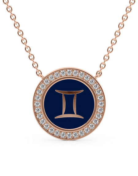 14k Rose Gold Blue Gemini Disk Pendant
