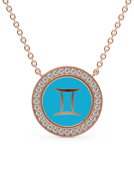 14k Rose Gold Turquoise Gemini Disk Pendant