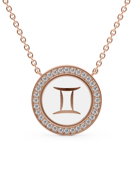 14k Rose Gold White Gemini Disk Pendant