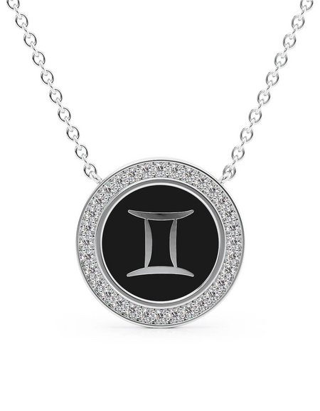 14k White Gold Black Gemini Disk Pendant