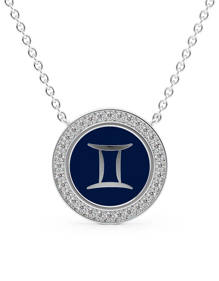 14k White Gold Blue Gemini Disk Pendant
