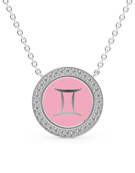 14k White Gold Pink Gemini Disk Pendant