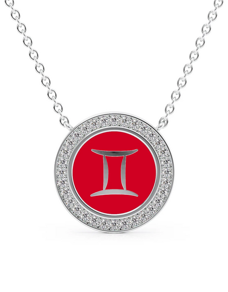 14k White Gold Red Gemini Disk Pendant
