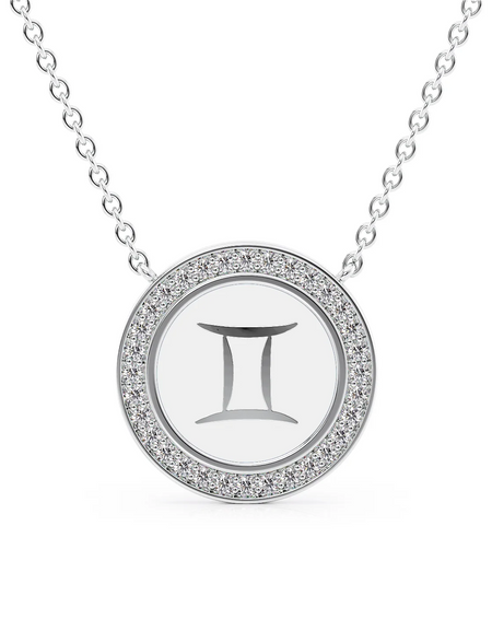 14k White Gold White Gemini Disk Pendant