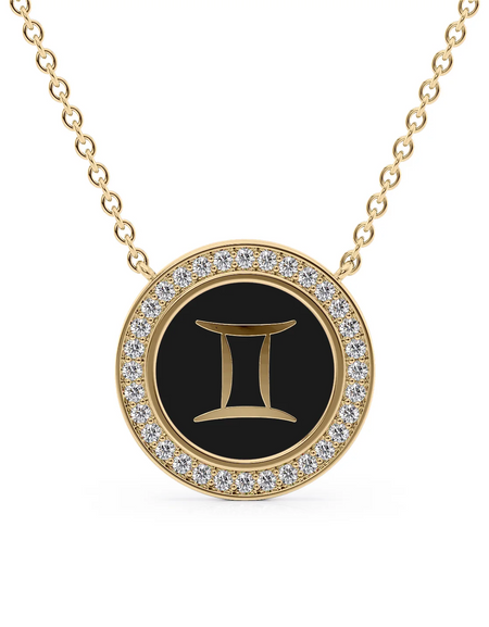 14k Yellow Gold Black Gemini Disk Pendant