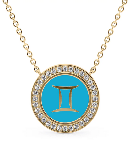 14k Yellow Gold Turquoise Gemini Disk Pendant