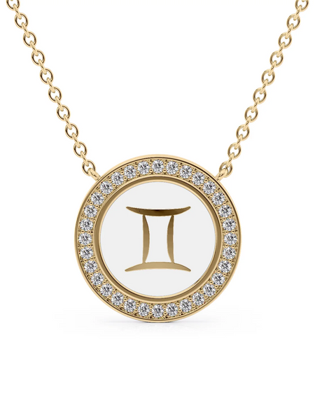 14k Yellow Gold White Gemini Disk Pendant