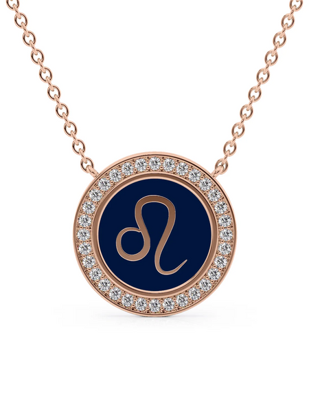 14k Rose Gold Blue Leo Disk Pendant
