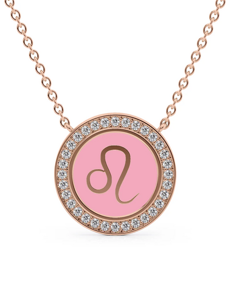 14k Rose Gold Pink Leo Disk Pendant