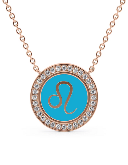 14k Rose Gold Turquoise Leo Disk Pendant