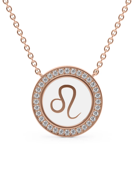 14k Rose Gold White Leo Disk Pendant