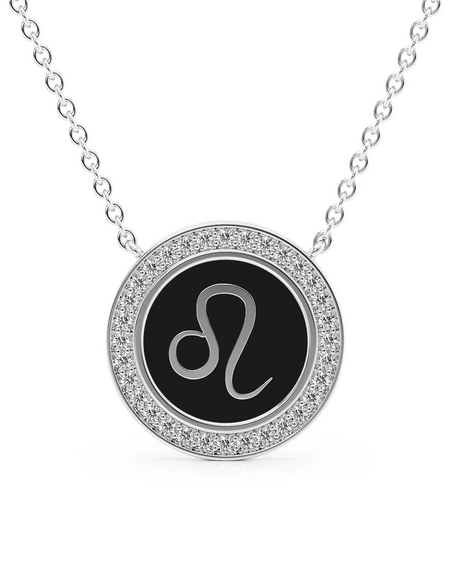 14k White Gold Black Leo Disk Pendant