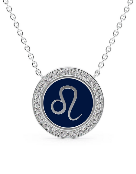 14k White Gold Blue Leo Disk Pendant