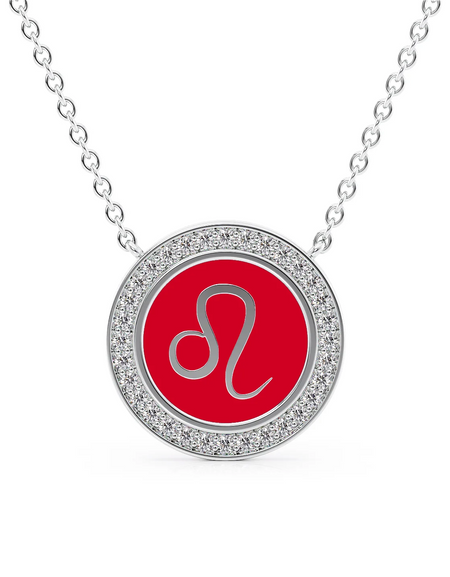 14k White Gold Red Leo Disk Pendant