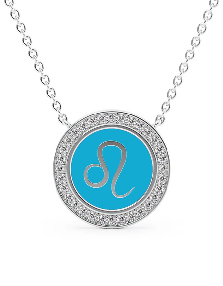 14k White Gold Turquoise Leo Disk Pendant