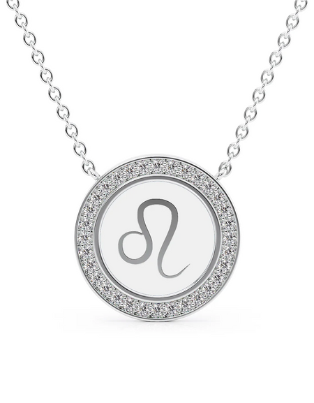 14k White Gold White Leo Disk Pendant