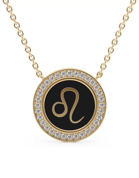 14k Yellow Gold Black Leo Disk Pendant
