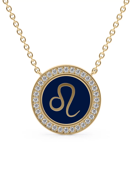 14k Yellow Gold Blue Leo Disk Pendant
