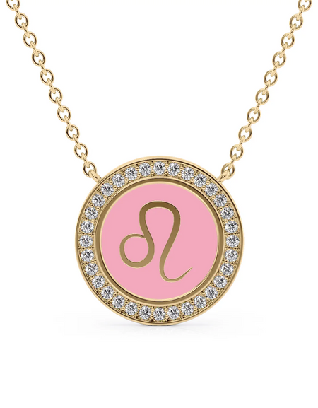 14k Yellow Gold Pink Leo Disk Pendant