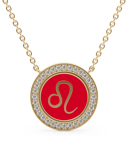 14k Yellow Gold Red Leo Disk Pendant