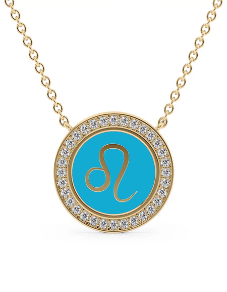 14k Yellow Gold Turquoise Leo Disk Pendant