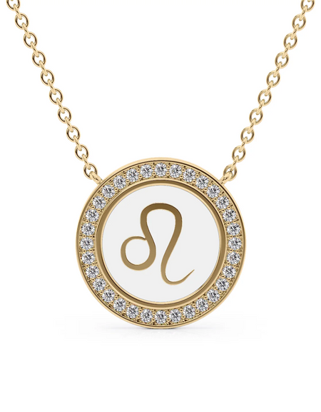 14k Yellow Gold White Leo Disk Pendant