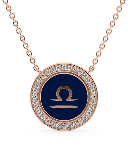 14k Rose Gold Blue Libra Disk Pendant