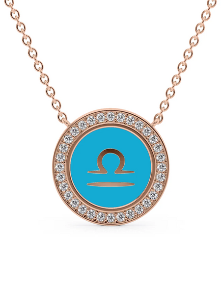 14k Rose Gold Turquoise Libra Disk Pendant