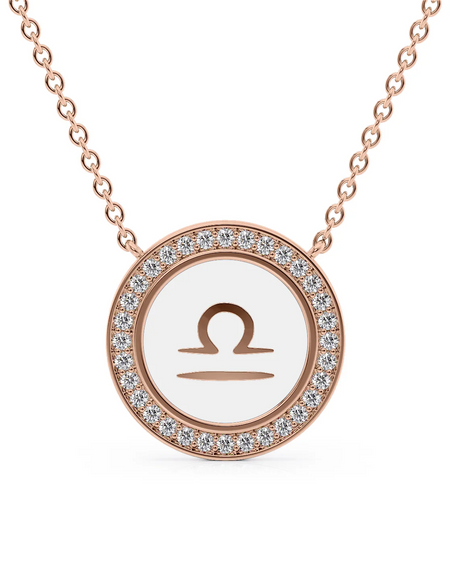 14k Rose Gold White Libra Disk Pendant