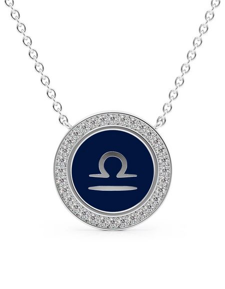14k White Gold Blue Libra Disk Pendant