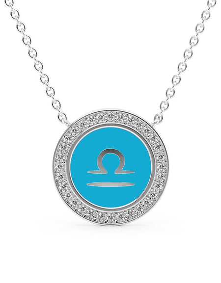14k White Gold Turquoise Libra Disk Pendant