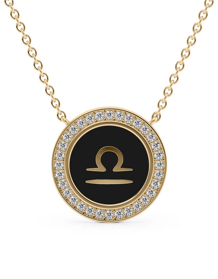 14k Yellow Gold Black Libra Disk Pendant