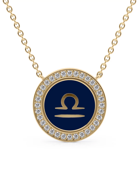 14k Yellow Gold Blue Libra Disk Pendant