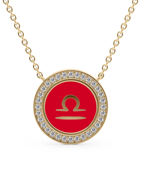 14k Yellow Gold Red Libra Disk Pendant