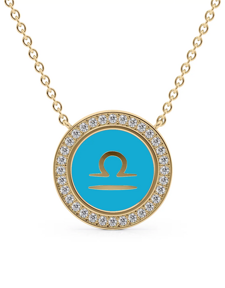 14k Yellow Gold Turquoise Libra Disk Pendant