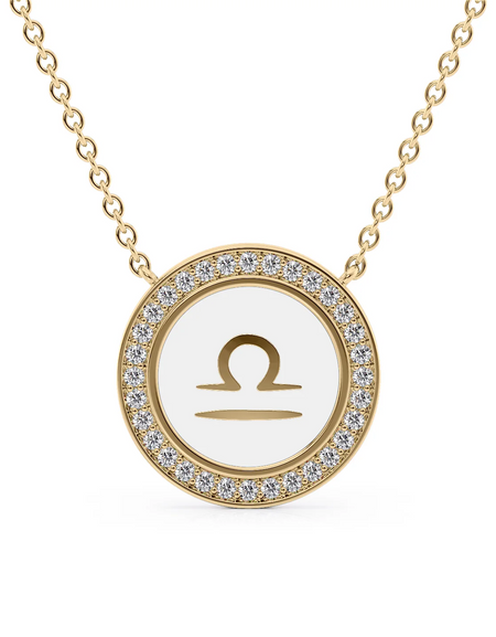 14k Yellow Gold White Libra Disk Pendant